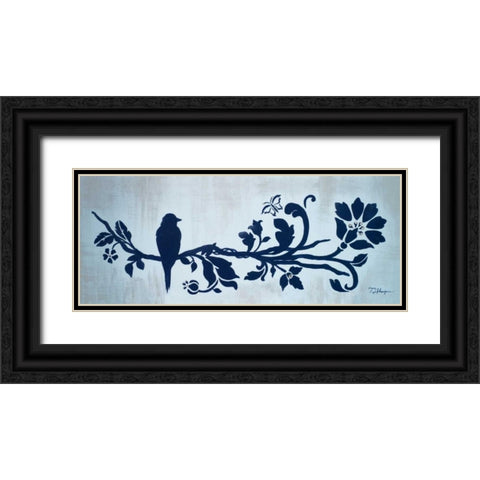 Blue Floral and Bird II Black Ornate Wood Framed Art Print with Double Matting by Hakimipour, Tiffany