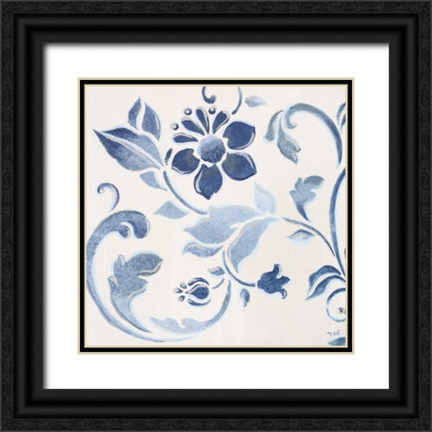 Blue Floral Shimmer II Black Ornate Wood Framed Art Print with Double Matting by Hakimipour, Tiffany