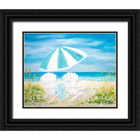 Beach Umbrella Black Ornate Wood Framed Art Print with Double Matting by DeRice, Julie
