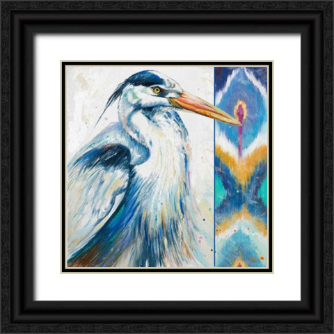 Blue Heron Ikat I Black Ornate Wood Framed Art Print with Double Matting by Pinto, Patricia