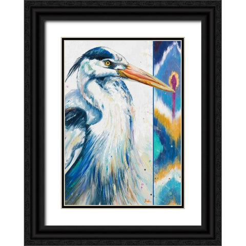 Blue Heron Ikat I Black Ornate Wood Framed Art Print with Double Matting by Pinto, Patricia