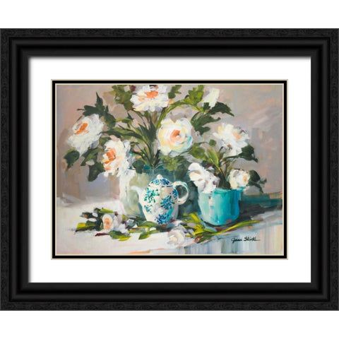 White Peonies II Black Ornate Wood Framed Art Print with Double Matting by Slivka, Jane
