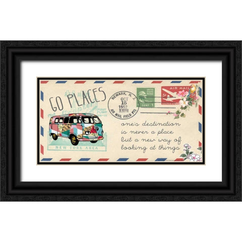 Go places bus air mail Black Ornate Wood Framed Art Print with Double Matting by Schoen, Claudia