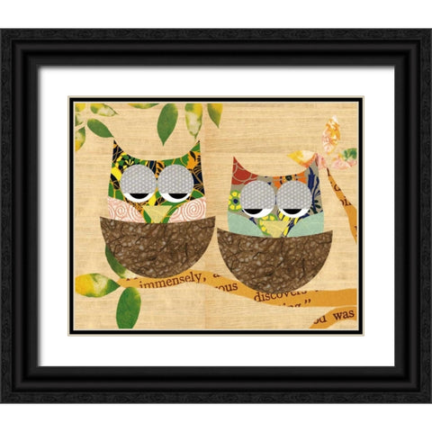 Tree Owls Black Ornate Wood Framed Art Print with Double Matting by Schoen, Claudia