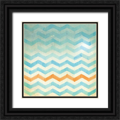 Chevron Blue Black Ornate Wood Framed Art Print with Double Matting by Drotz, Dallas