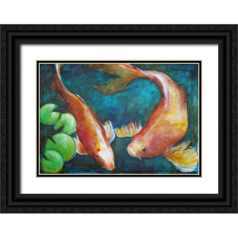 Two Red Fish Black Ornate Wood Framed Art Print with Double Matting by Hoffman, Kate