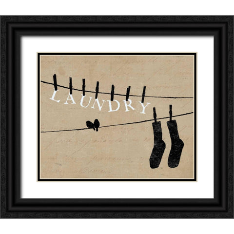 Birds on a Wire - Laundry Black Ornate Wood Framed Art Print with Double Matting by Pelletier, Alain