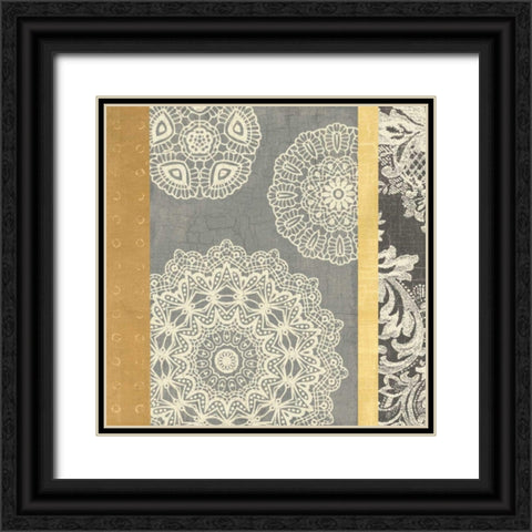 Contemporary Lace II - Yellow Grey Black Ornate Wood Framed Art Print with Double Matting by Hershey, Moira