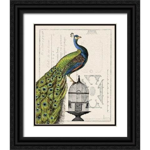 Peacock Birdcage I Black Ornate Wood Framed Art Print with Double Matting by Schlabach, Sue