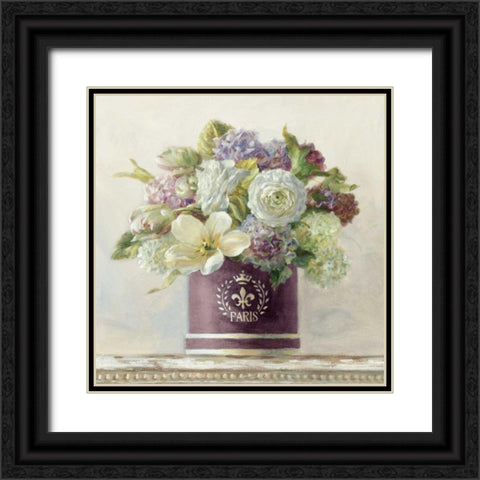 Tulips in Aubergine Hatbox Black Ornate Wood Framed Art Print with Double Matting by Nai, Danhui