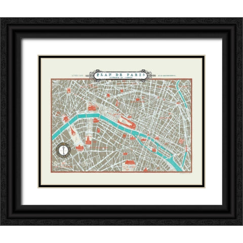 Plan de Paris Map - Version II Black Ornate Wood Framed Art Print with Double Matting by Schlabach, Sue