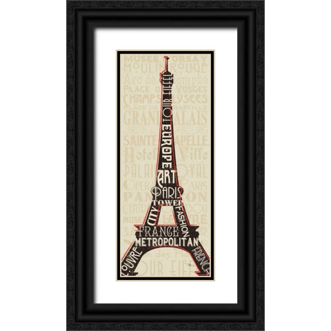 Paris City Words I Black Ornate Wood Framed Art Print with Double Matting by Pela Studio