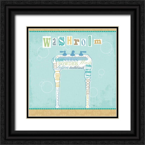 Bathroom Words Sink II Black Ornate Wood Framed Art Print with Double Matting by Pela Studio