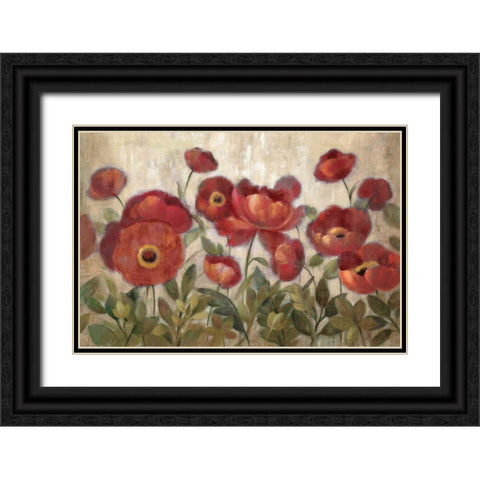 Daydreaming Flowers Red Black Ornate Wood Framed Art Print with Double Matting by Vassileva, Silvia