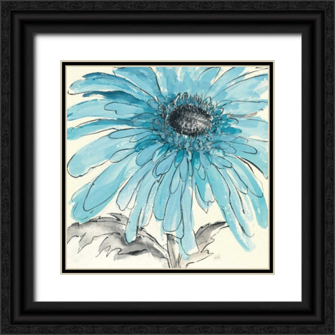 Gerbera Blue III Black Ornate Wood Framed Art Print with Double Matting by Paschke, Chris