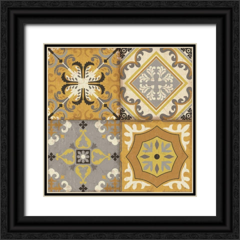 Golden Glow Tiles Black Ornate Wood Framed Art Print with Double Matting by Pela Studio
