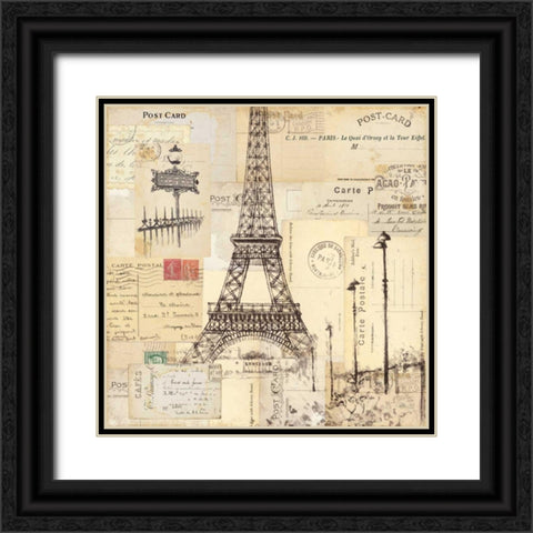 Paris Collage II Black Ornate Wood Framed Art Print with Double Matting by Pela Studio