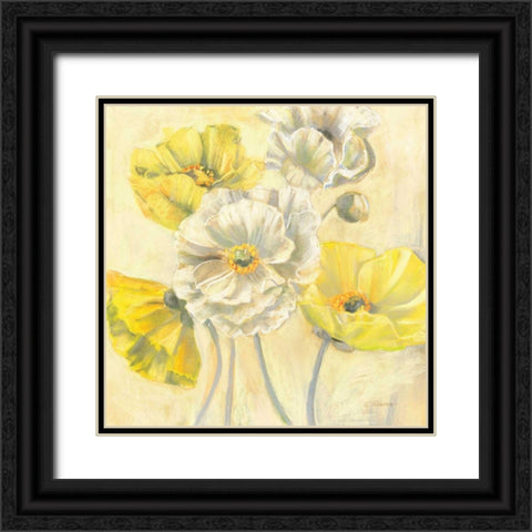 Gold and White Contemporary Poppies I Black Ornate Wood Framed Art Print with Double Matting by Rowan, Carol