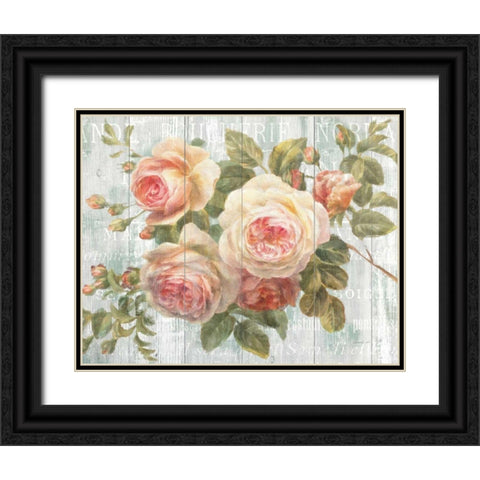 Vintage Roses on Driftwood Black Ornate Wood Framed Art Print with Double Matting by Nai, Danhui