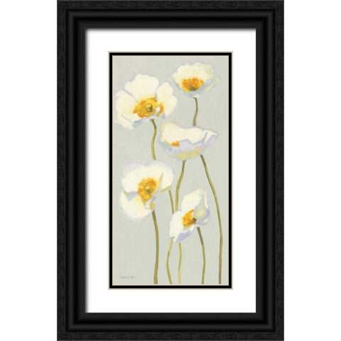 White on White Poppies Panel II Black Ornate Wood Framed Art Print with Double Matting by Novak, Shirley