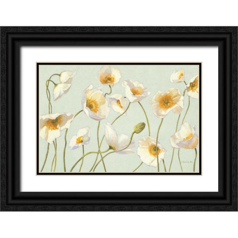 White and Bright Poppies Black Ornate Wood Framed Art Print with Double Matting by Novak, Shirley