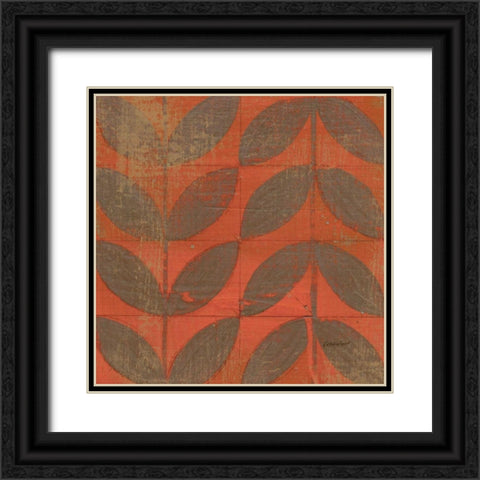 Orange Gold Leaves Black Ornate Wood Framed Art Print with Double Matting by Lovell, Kathrine