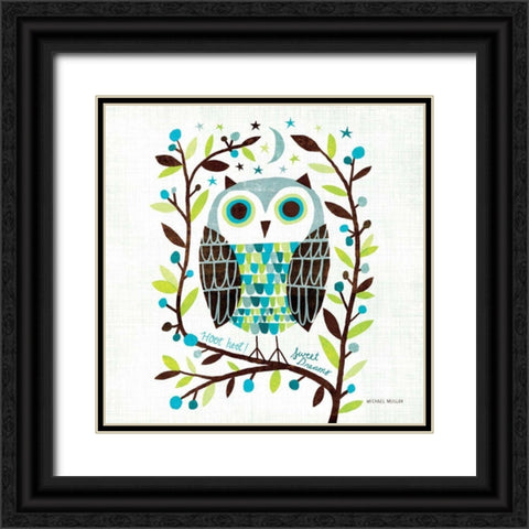 Night Owl I Square Black Ornate Wood Framed Art Print with Double Matting by Mullan, Michael
