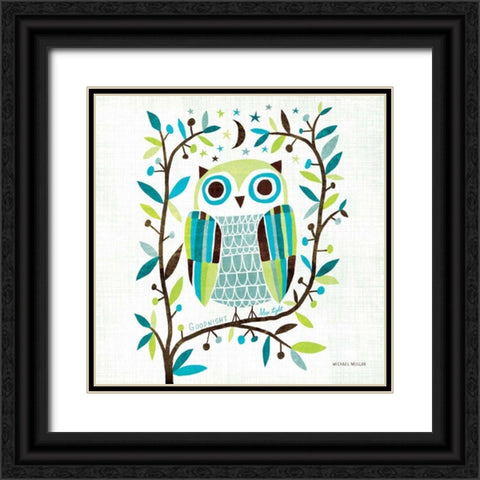 Night Owl II Square Black Ornate Wood Framed Art Print with Double Matting by Mullan, Michael