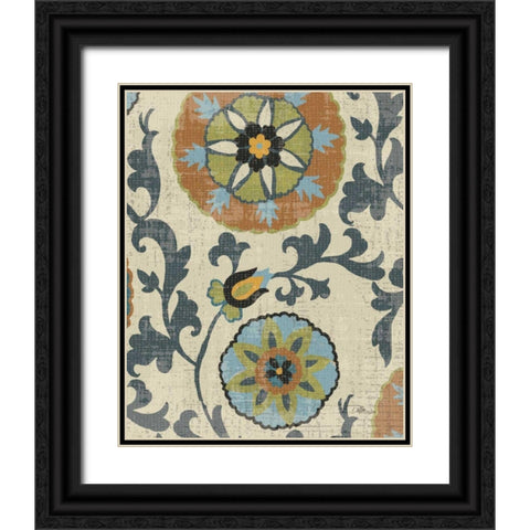 Persian Patchwork Blue Brown Tile II Black Ornate Wood Framed Art Print with Double Matting by Pela Studio