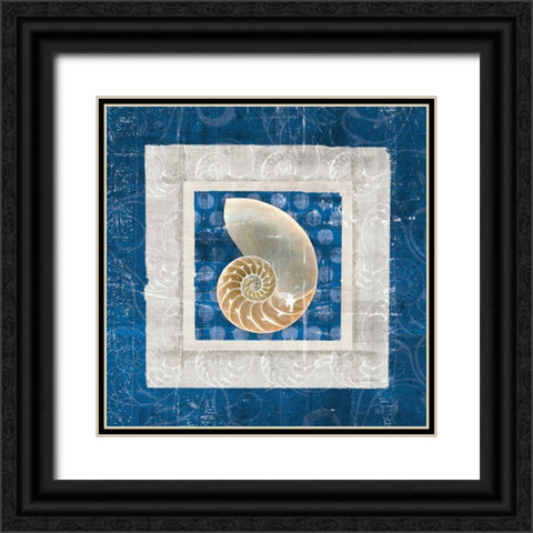 Sea Shell II on Blue  Black Ornate Wood Framed Art Print with Double Matting by Aldrich, Belinda