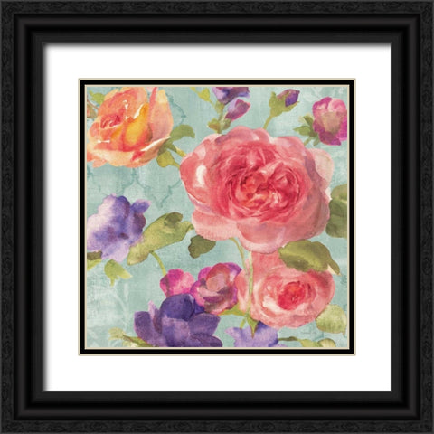 Watercolor Floral I on Grey Black Ornate Wood Framed Art Print with Double Matting by Nai, Danhui