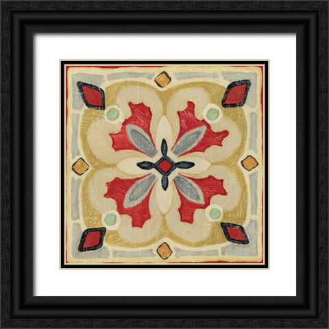 Bohemian Rooster Tile Square III Black Ornate Wood Framed Art Print with Double Matting by Brissonnet, Daphne