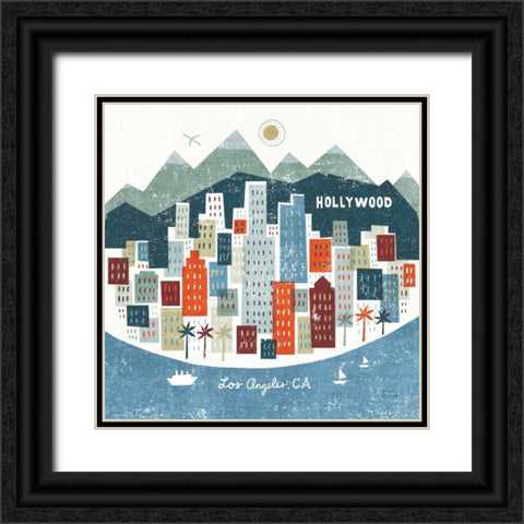 Colorful Los Angeles Black Ornate Wood Framed Art Print with Double Matting by Mullan, Michael