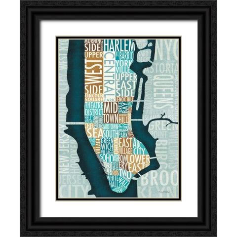 Manhattan Map Blue Brown  Black Ornate Wood Framed Art Print with Double Matting by Mullan, Michael