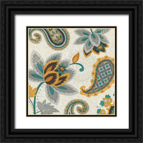 Decorative Nature II Turquoise Cream Black Ornate Wood Framed Art Print with Double Matting by Pela Studio
