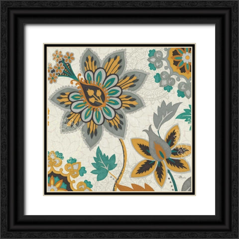 Decorative Nature III Turquoise Cream Black Ornate Wood Framed Art Print with Double Matting by Pela Studio