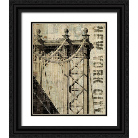 Vintage NY Manhattan Bridge Black Ornate Wood Framed Art Print with Double Matting by Mullan, Michael