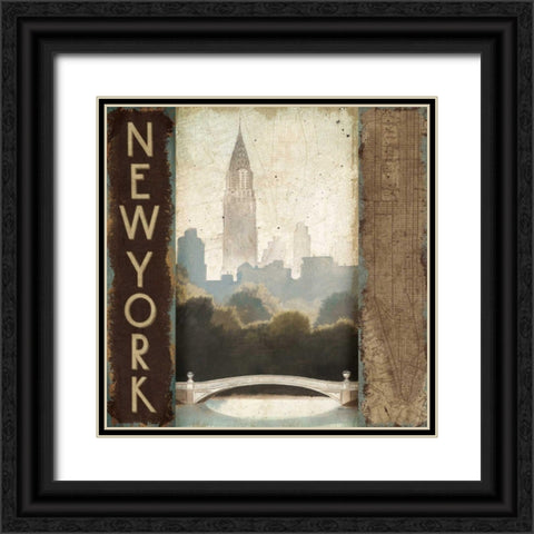 City Skyline New York Vintage Square Black Ornate Wood Framed Art Print with Double Matting by Fabiano, Marco