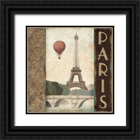 City Skyline Paris Vintage Square Black Ornate Wood Framed Art Print with Double Matting by Fabiano, Marco