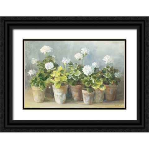 White Geraniums Black Ornate Wood Framed Art Print with Double Matting by Nai, Danhui