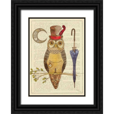 Steampunk Owl I Black Ornate Wood Framed Art Print with Double Matting by DeNeige, Elyse