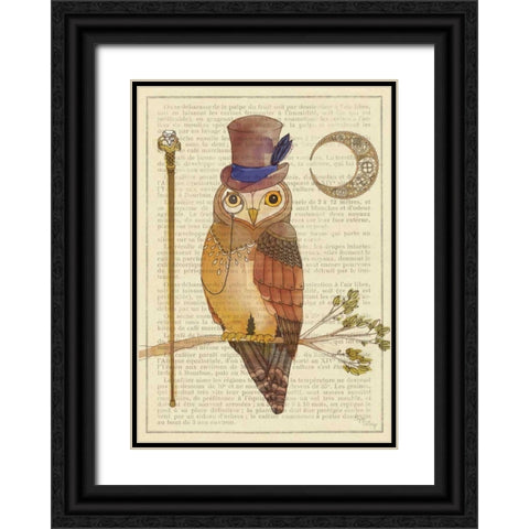Steampunk Owl II Black Ornate Wood Framed Art Print with Double Matting by DeNeige, Elyse