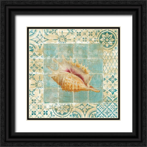 Shell Tiles II Blue Black Ornate Wood Framed Art Print with Double Matting by Nai, Danhui