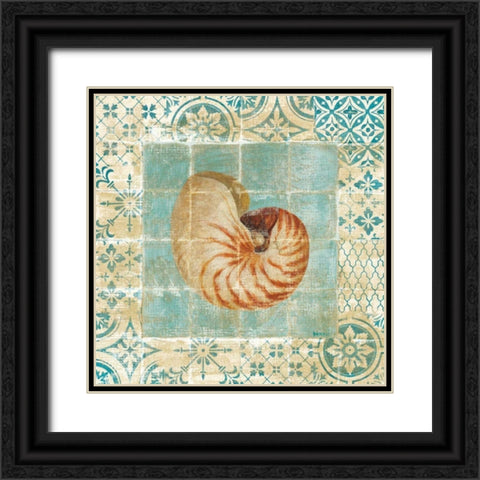 Shell Tiles III Blue Black Ornate Wood Framed Art Print with Double Matting by Nai, Danhui