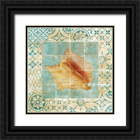 Shell Tiles IV Blue Black Ornate Wood Framed Art Print with Double Matting by Nai, Danhui