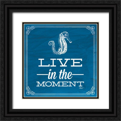 Live in the Moment Blue Black Ornate Wood Framed Art Print with Double Matting by Pertiet, Katie