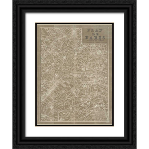 Blueprint Map Paris Taupe Black Ornate Wood Framed Art Print with Double Matting by Schlabach, Sue