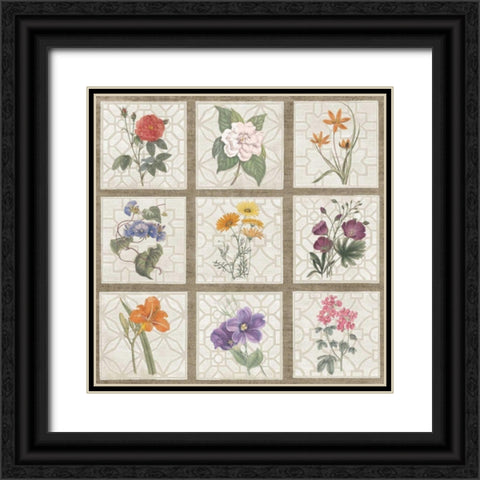 Monument Etching Tile Flowers Square I Black Ornate Wood Framed Art Print with Double Matting by Wild Apple Portfolio
