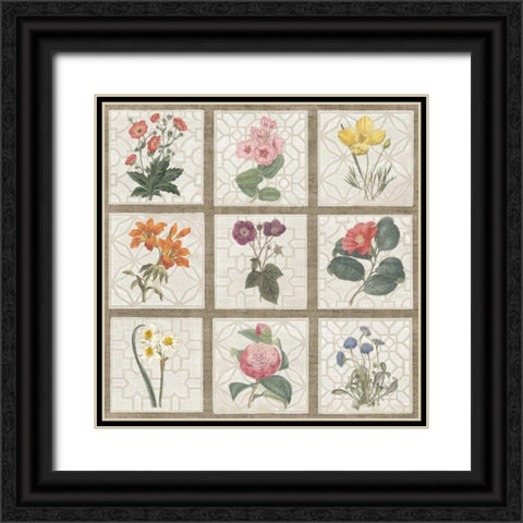 Monument Etching Tile Flowers Square II Black Ornate Wood Framed Art Print with Double Matting by Wild Apple Portfolio