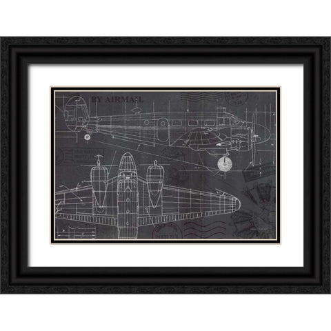 Plane Blueprint I Black Ornate Wood Framed Art Print with Double Matting by Fabiano, Marco